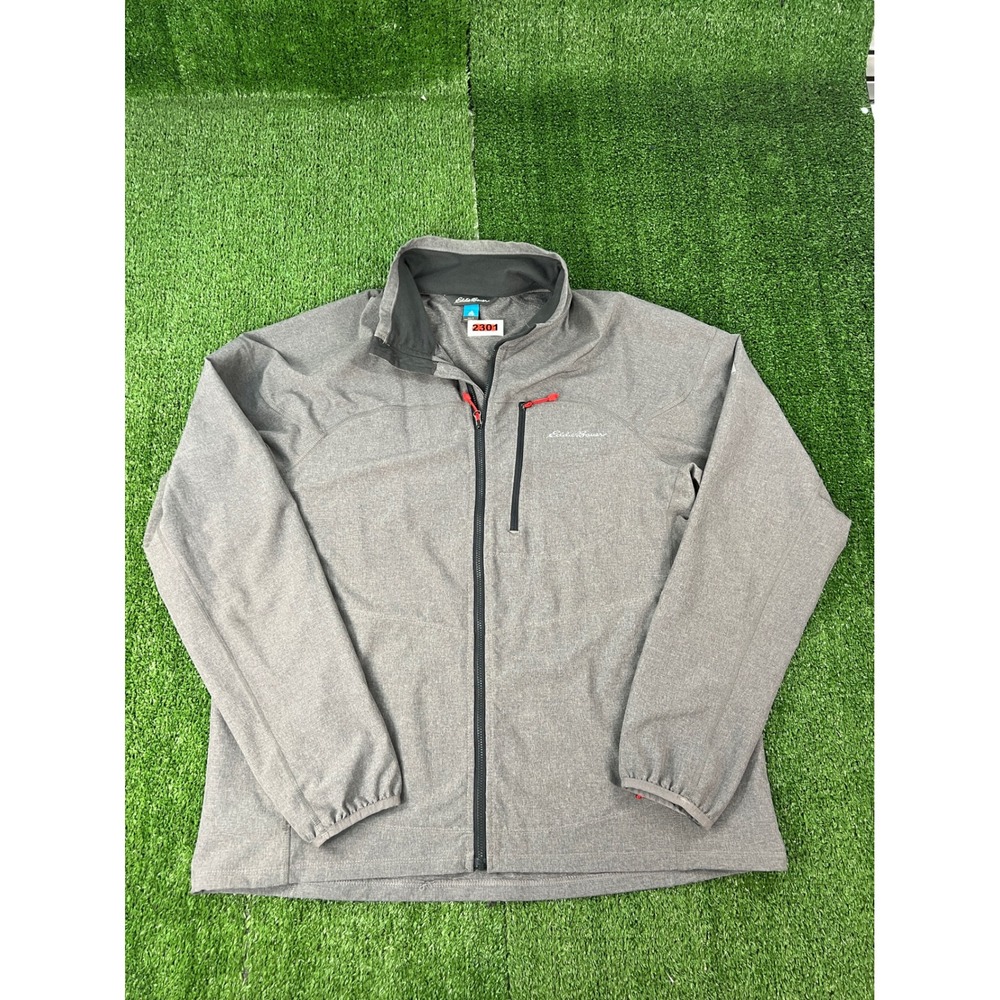 Eddie Bauer Ascent Mens Gray Full Zip Softshell Jacket Heathered Fleece Trim LG